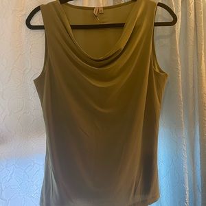 Susan Lawrence olive cowl neck top